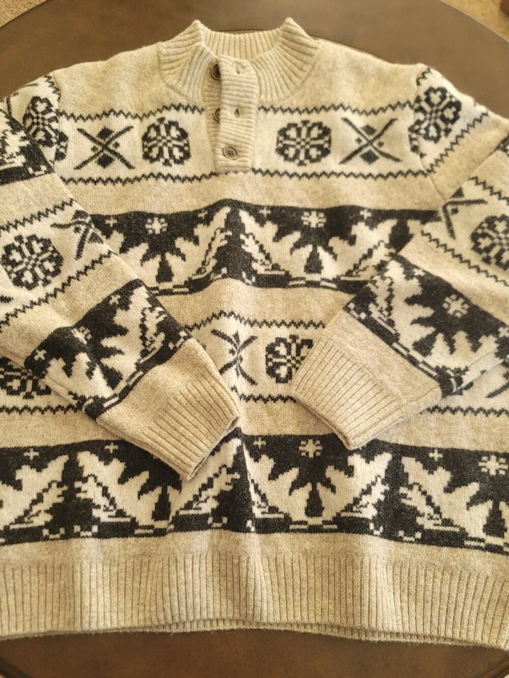 Duluth Trading Shetland Wool Fair Isle Mock Sweater Mens 3XL 100% Wool